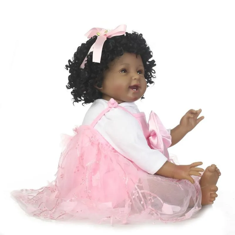 NPK новая 55 см черная кожа Boneca Bebe Reborn куклы Мягкие силиконовые реалистичные локоны