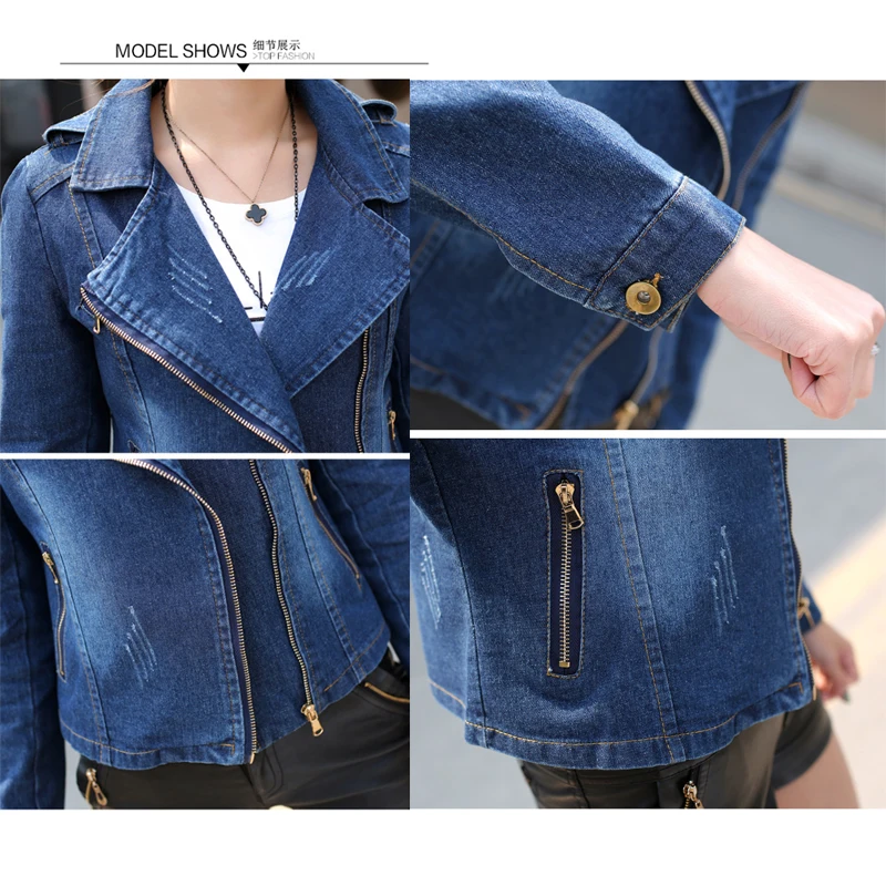 

2019 Denim Jacket Women Plus Size Long Sleeve Short Jeans Slim Jacket Women Zippers Denim Coat Ladies Coats Girls Jacket CM199