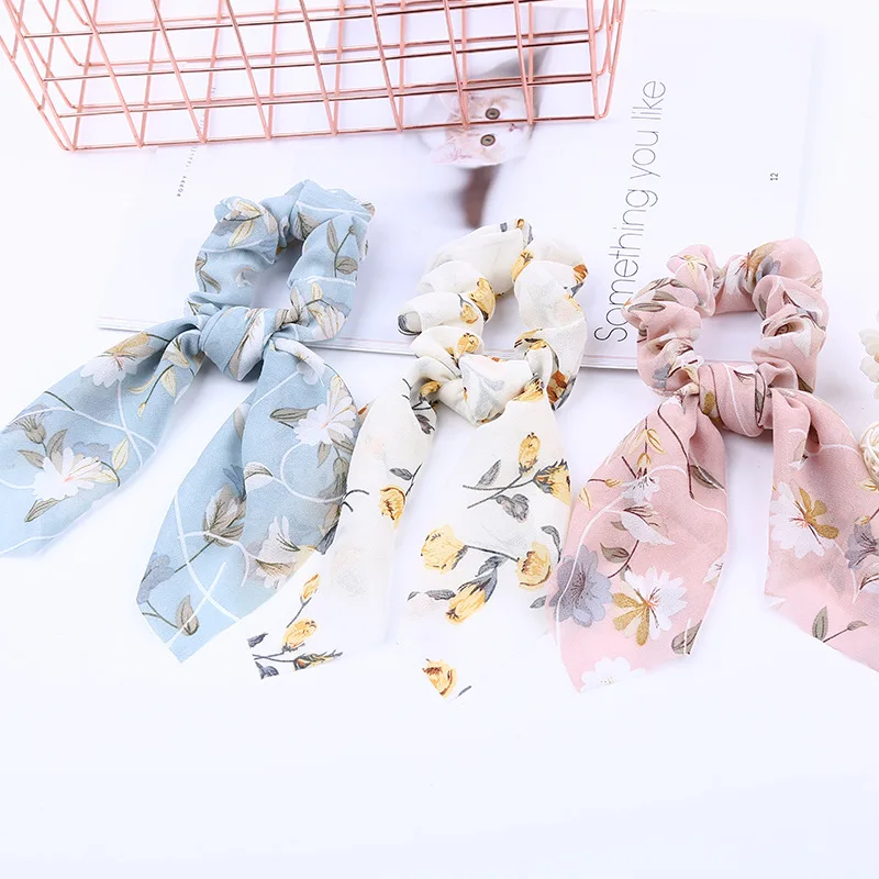 Hot Sale Sweet Hair Accessories Scrunchie Print Bow Ribbon 1PC Ropes 2019 New Women Rubber Girls Elastic Band |