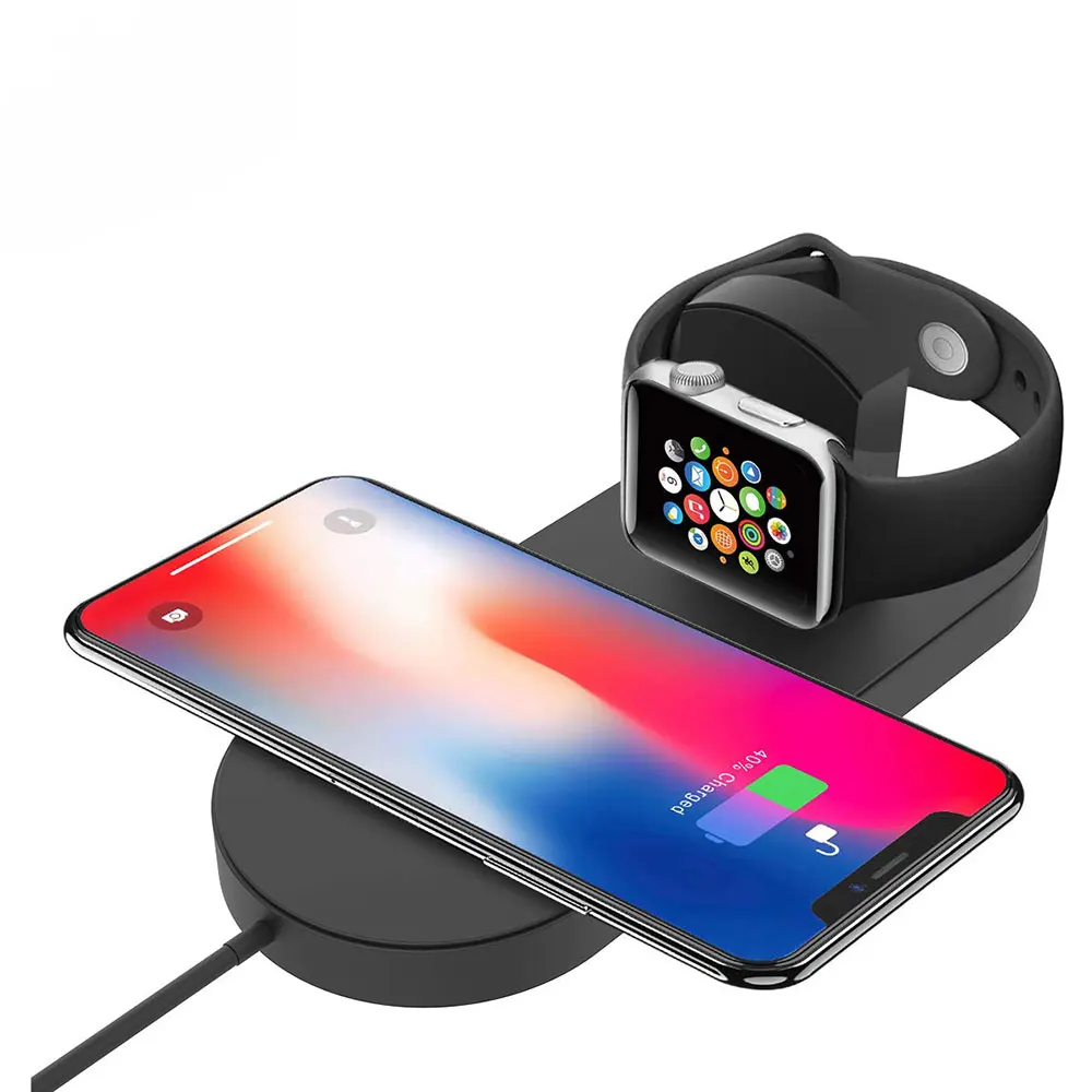 Black Ascromy Беспроводной Зарядное устройство для Apple Watch Series 4 3 2 2-в-1 Iphone XS MAX XR 8 плюс я часы зарядного устройства стенд Беспроводное зарядное устройство - Тип штекера: Black