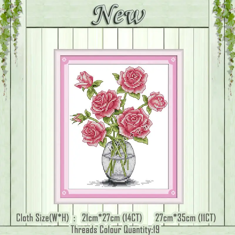 Roses in vase Корзина розы в вазе Цветочная живопись Счетный напечатанный на холсте DMC 11CT 14CT наборы DIY Вышивка крестиком набор для рукоделия - Цвет: Roses in vase