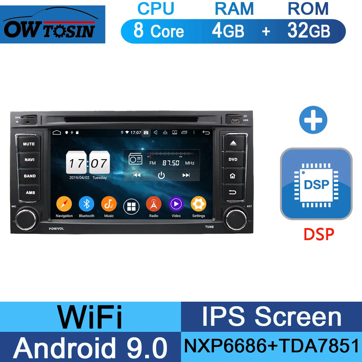 32G DSP " ips 8Core 4G+ 64G Android 9,0 автомобильный dvd-плеер для Фольксваген туарег Т5 мультиван транспортер gps Радио DSP попугай BT CarPlay - Цвет: 32G DSP