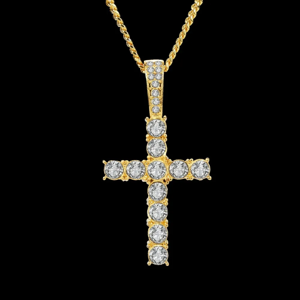 2018 Новая мода Личность высокое качество властный Золотой Кристалл крест кулон