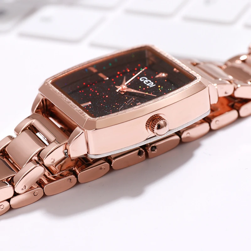 GEDI Элитный БРЕНД Звездное для женщин часы сплав ремешок Rosegold повседневные