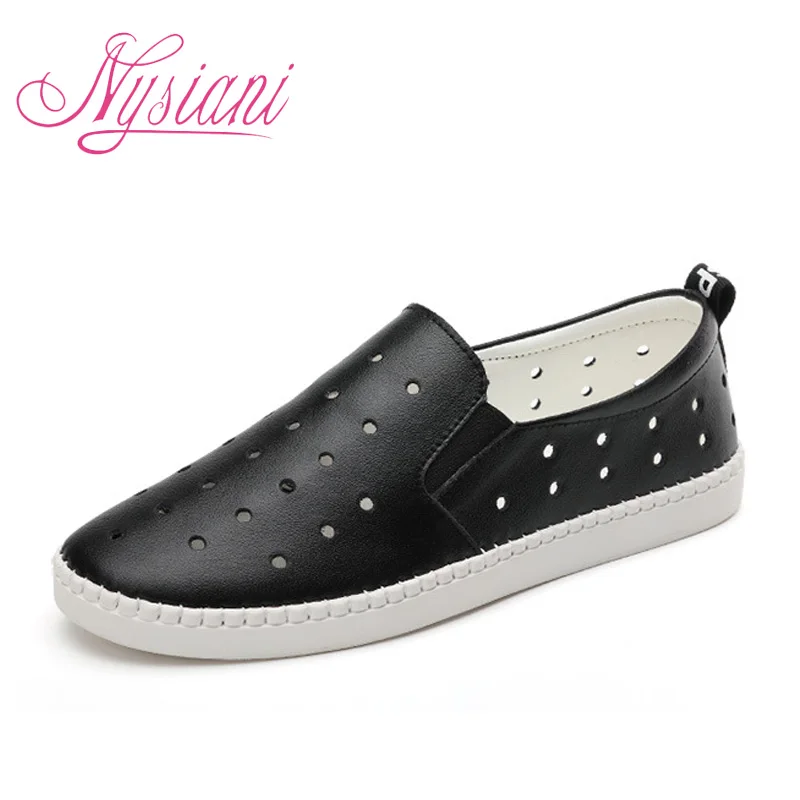 Nysiani Летние кожаные Для женщин без каблука Обувь повседневные Лоферы 2018 г. Новая