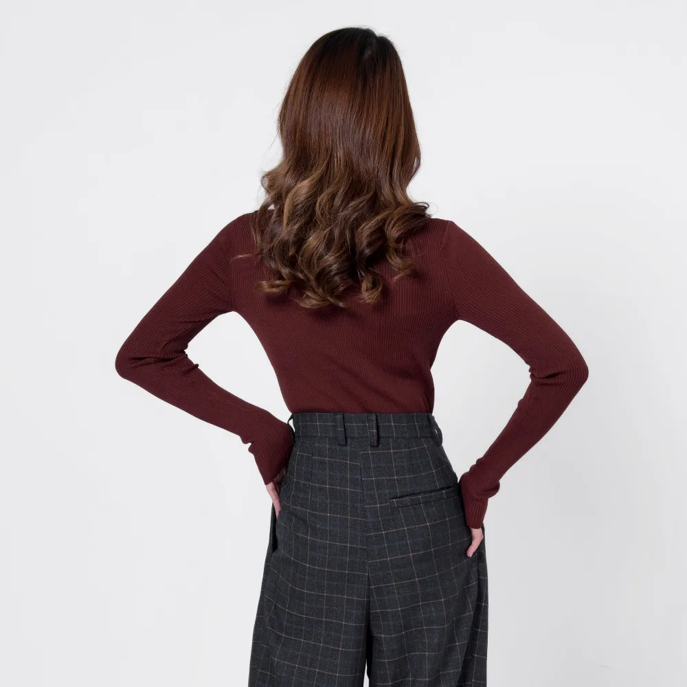Riokeke O-neck Slim Minimalist Sweater Female Long-sleeved Knitted Autumn Winter Women High elastic Pullovers | Женская одежда