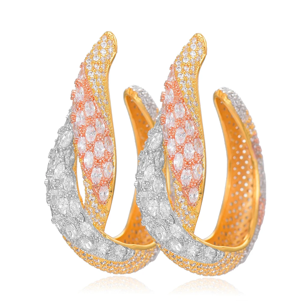 

SISCATHY 3Tone Luxury Women Earrings Hyperbolic Ear Jewelry AAA Cubic Zirconia Inlaid Hoop Earrings boucle d'oreille femme 2020