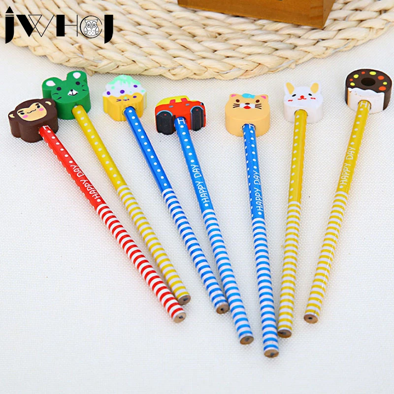 5 шт./лот креативный милый деревянный карандаш с ластик животным из мультфильма