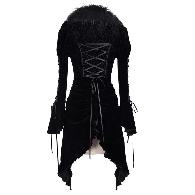 Devil Fashion Women's Asymmetric Vintage Goth Fur Collar Coat CT011 | Женская одежда