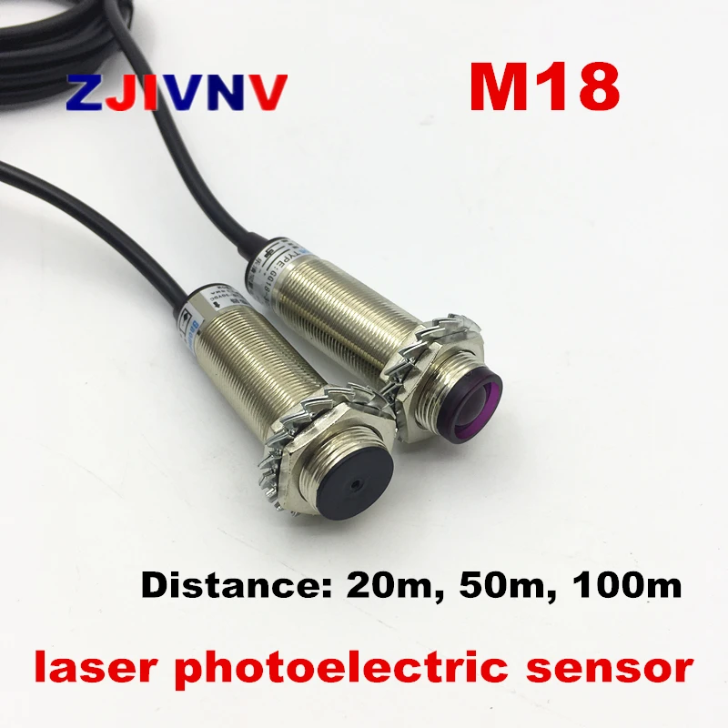 Лазерный фотоэлектрический датчик M18, видимый красный светильник на лазерном луче до NPN PNP, расстояние без измерения 20 м, 50 м, 100 м, нормально открытый Лазерный фотоэлектрический датчик M18, видимый красный светильник на лазерном луче до NPN PNP, расстояние без измерения 20 м, 50 м, 100 м, нормально открытый