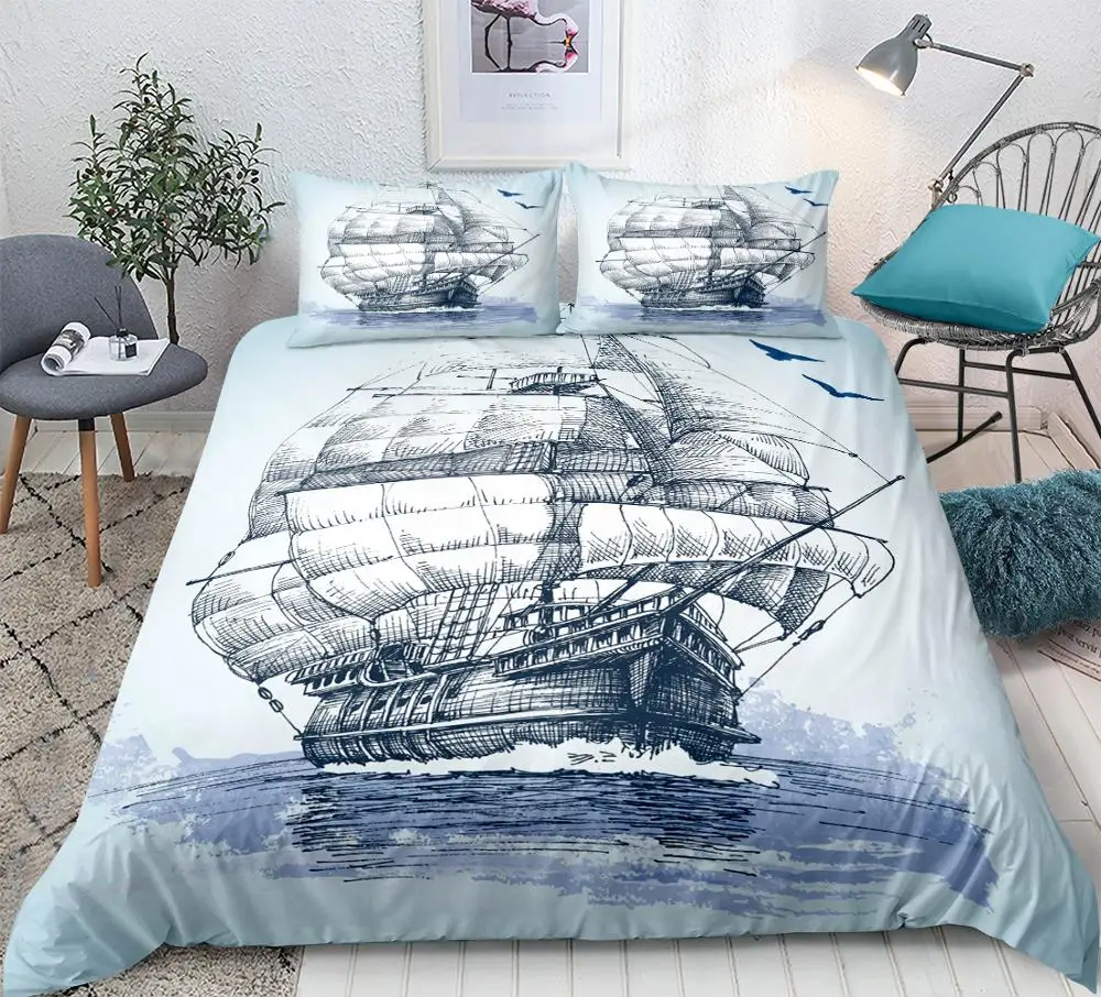 Комплект постельного белья с изображением парусника королевский комплект