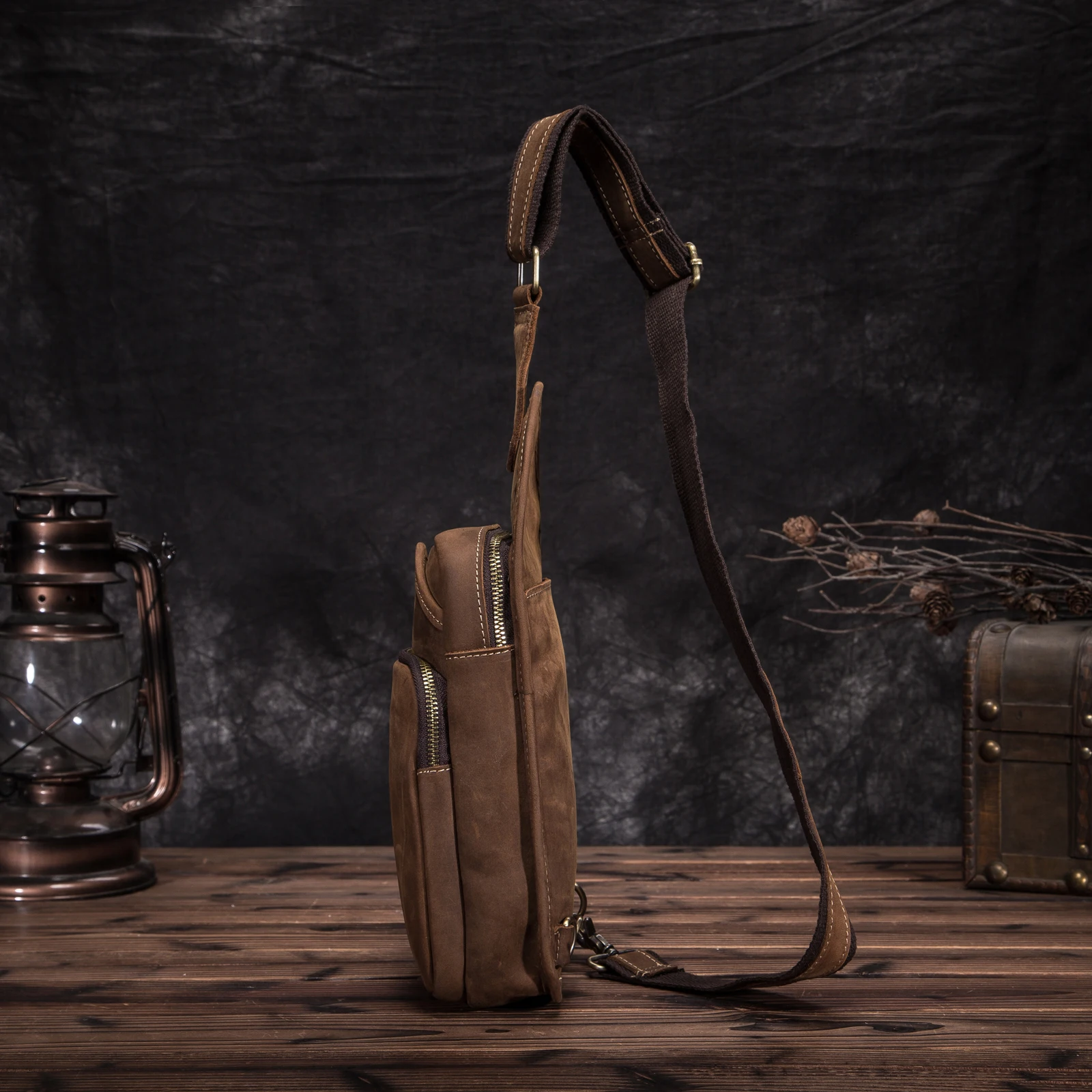 Preço Qualidade Dos Homens De Couro Cavalo Louco Casual Fanny Pacote Peito Saco Design Estilingue Um Ombro Crossbody Mochila Masculina 9977lb