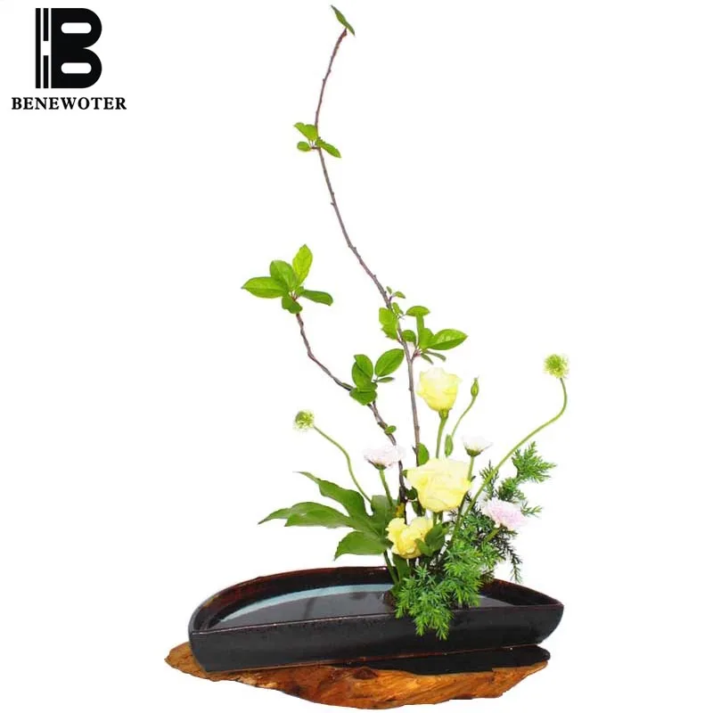 

Creative Unique Crescent Platter Coarse Pottery Flowerpot Office Desktop Vase Japanese Style Flower Arrangement Ceramic Planters