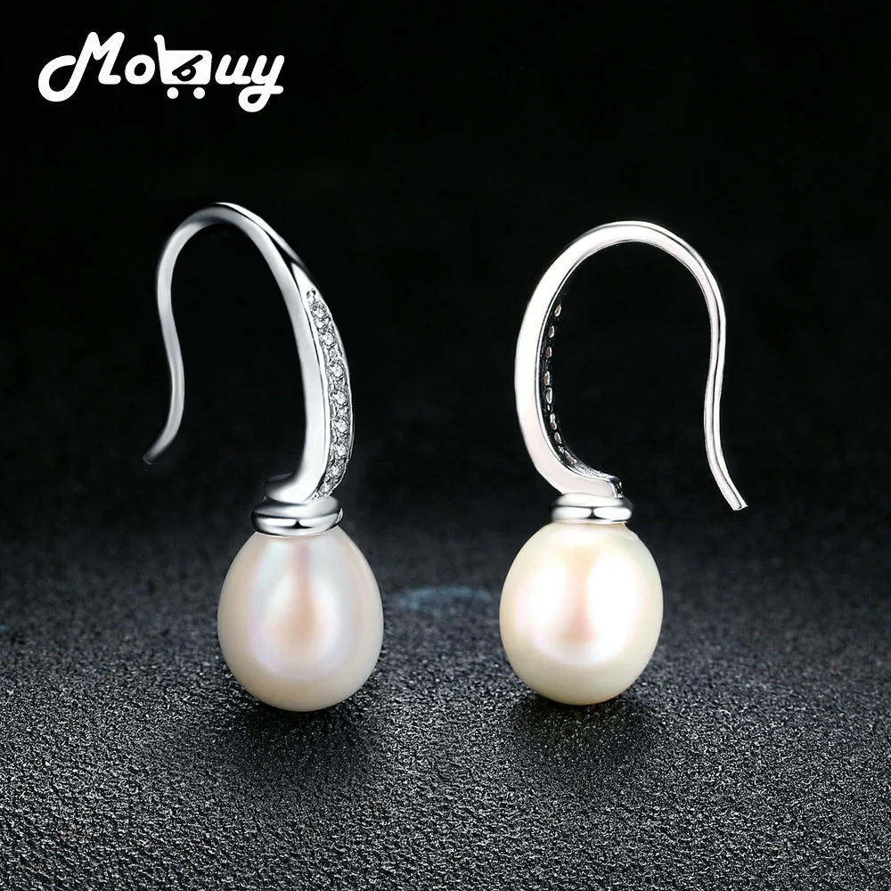 MoBuy 100% 925 Sterling Silver Jewelry 9mm Freshwater Pearl Earring White Gold Plated For Women Wedding MBEI005 | Украшения и