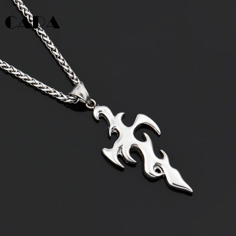 

2019 New arrival Men Jewelry 2019 New High Polished 316L Stainless Steel Flame Cross Sword Pendant Necklace collares CAGF0150