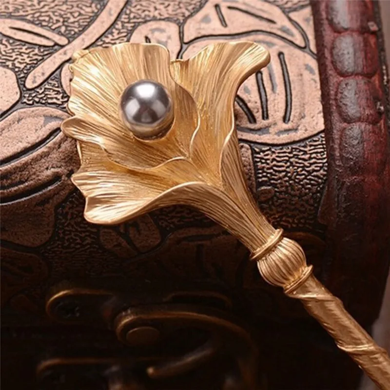 Ретро гинкго листья палочки для волос ювелирные изделия имитация жемчуга