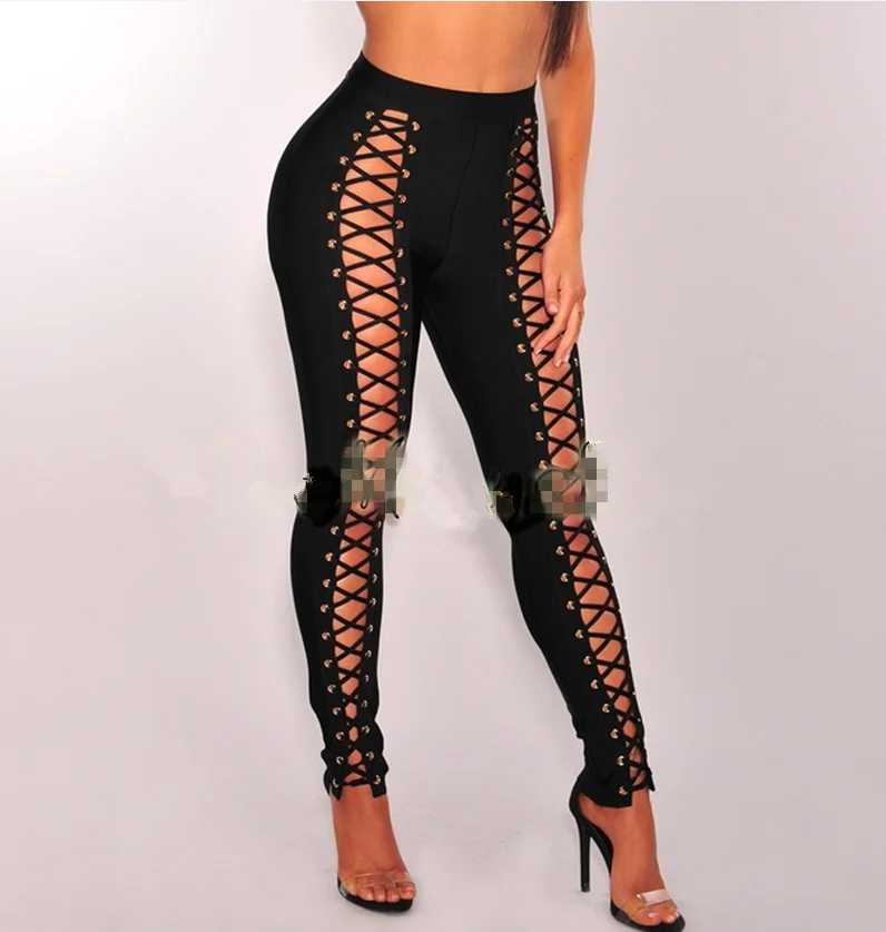 Топ качество знаменитости Черный Хаки спереди ткачество вискоза повязки брюки