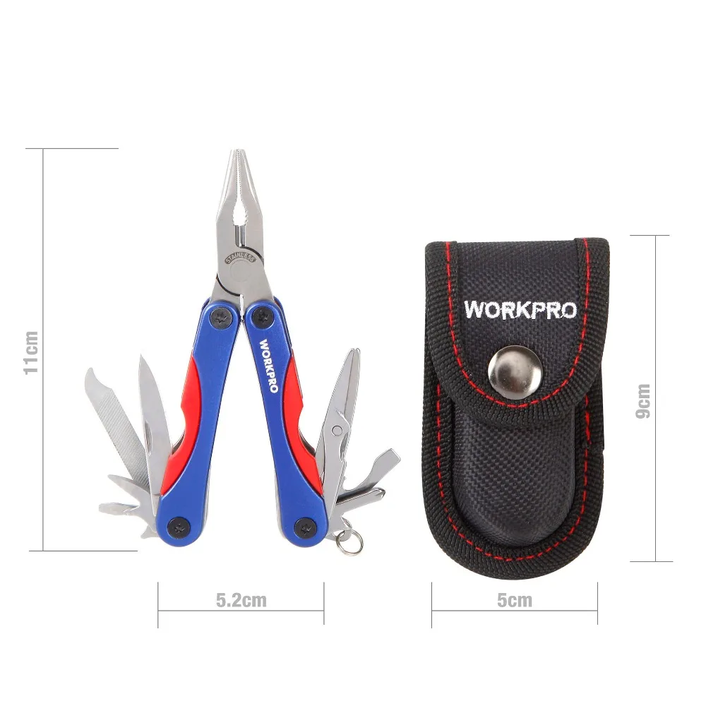WORKPRO-herramientas multifuncionales 12 en 1, minialicates, cuchillo destornillador compacto, abridor, herramienta de supervivencia