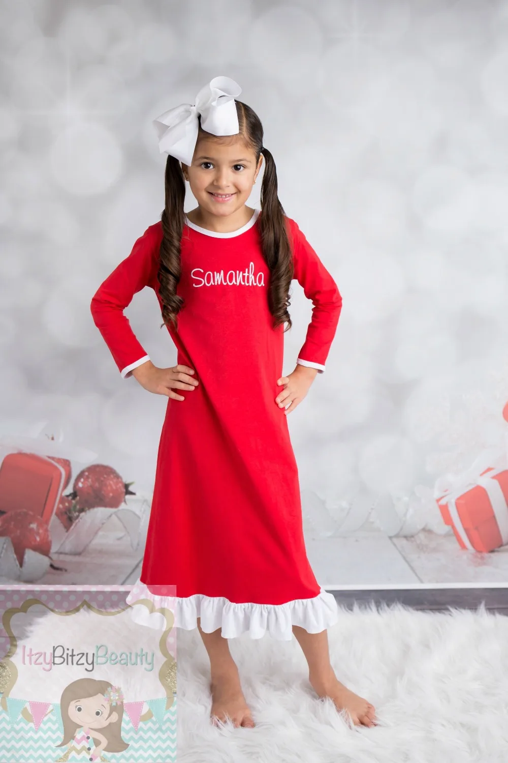 Рождественские ночные платья для девочек платье с рюшами рождественские пижамы