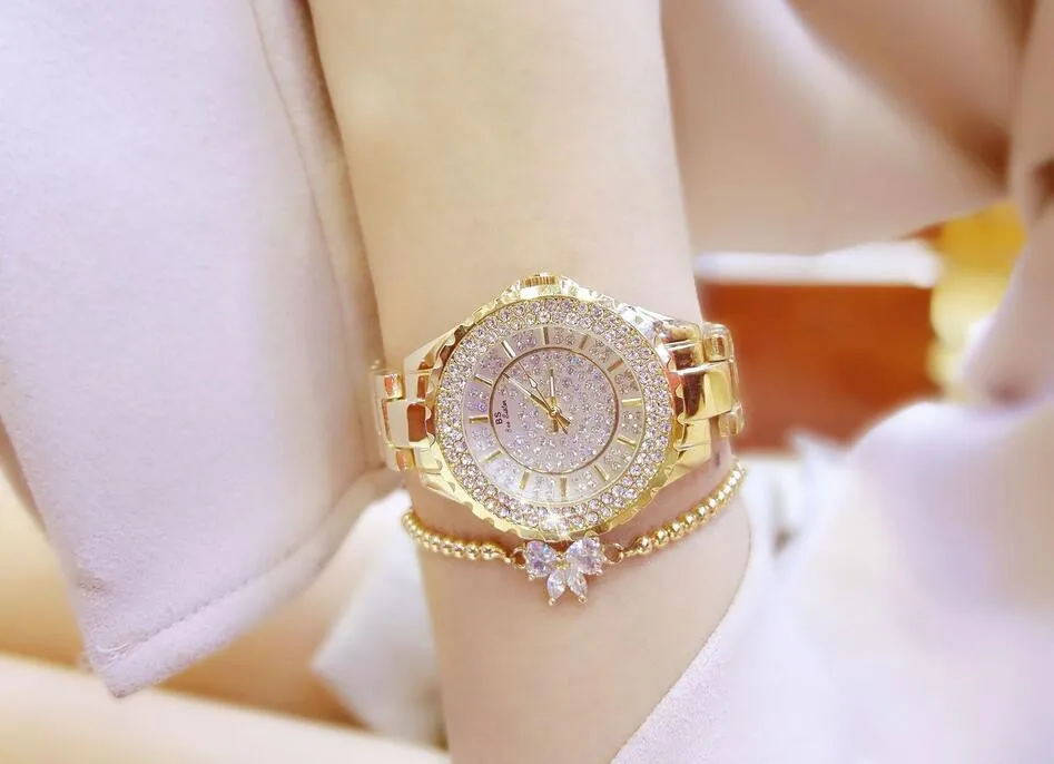 Для женщин Стразы Часы леди платье часы Montre Femme Нержавеющая сталь ремешок большой циферблат браслет наручные женские часы со стразами