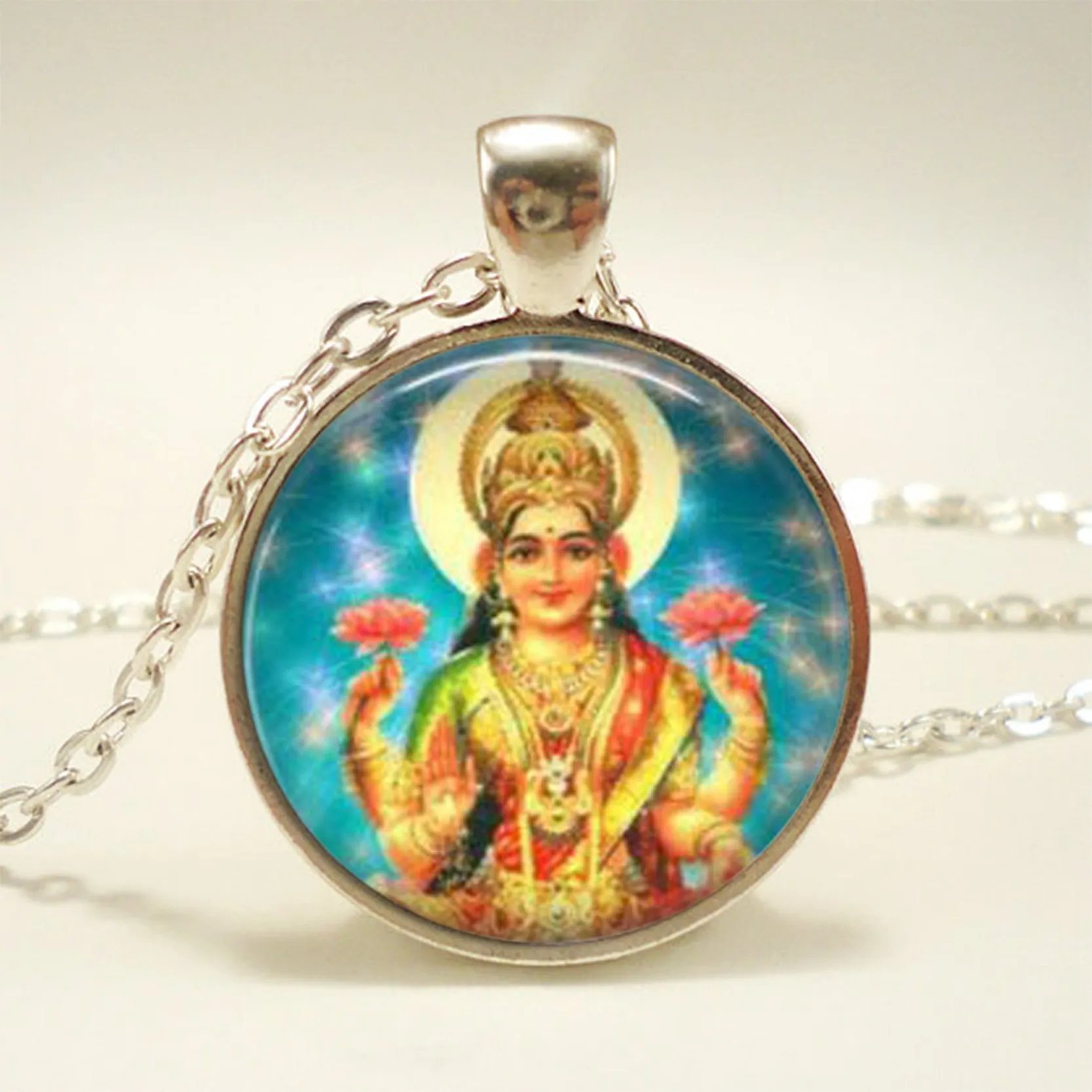 Ожерелье с амулетом Krishna и Radha подвеска серебряного цвета Lakshmi ожерелье Hinduism Shiva