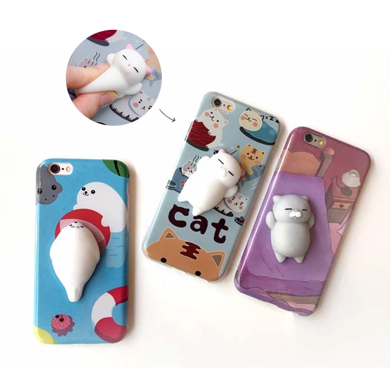 Phone Case for IPhone 7 Plus Lovely Pressure Reduce Cases Soft Cat Bear Squeeze 6 6S Squishy Cover |