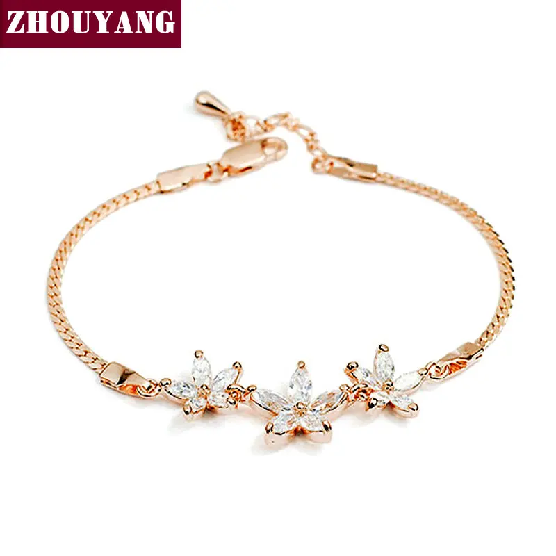 ZYH023 браслет с тремя прозрачными цветами цвета розового золота для женщин
