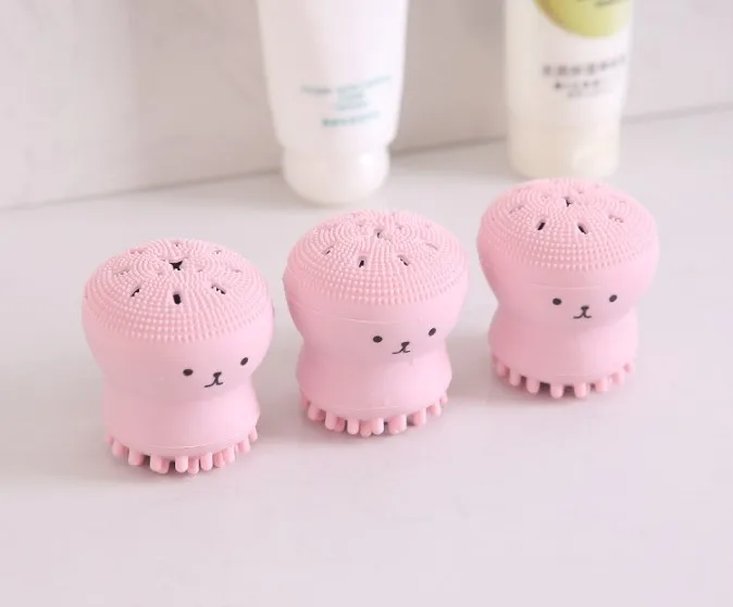 60pcs/lot Double-headed Multi Silicone Jellyfish Facial Brush Soft Baby Octopus Brush Cleanser Mini Skin Care Tools HA521