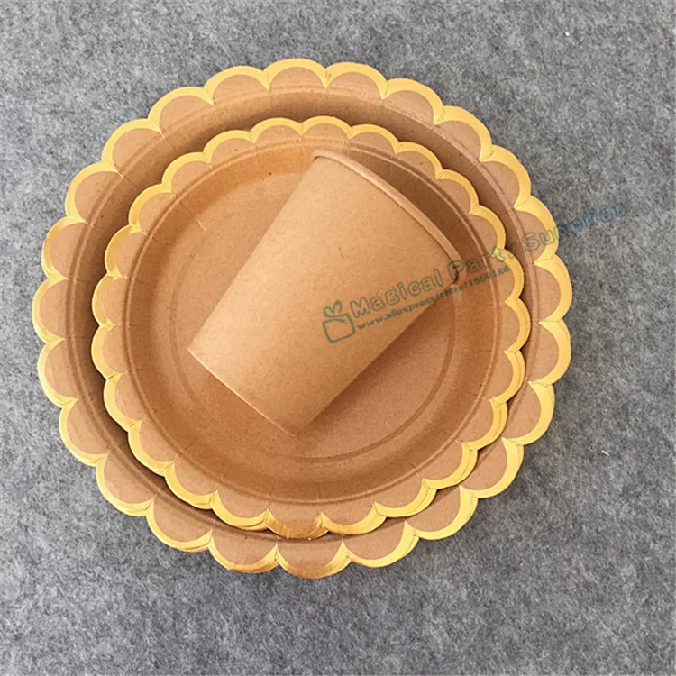 24 набора крафт бумаги посуда Фольга Золотой Гребешок бумажная тарелка бумага
