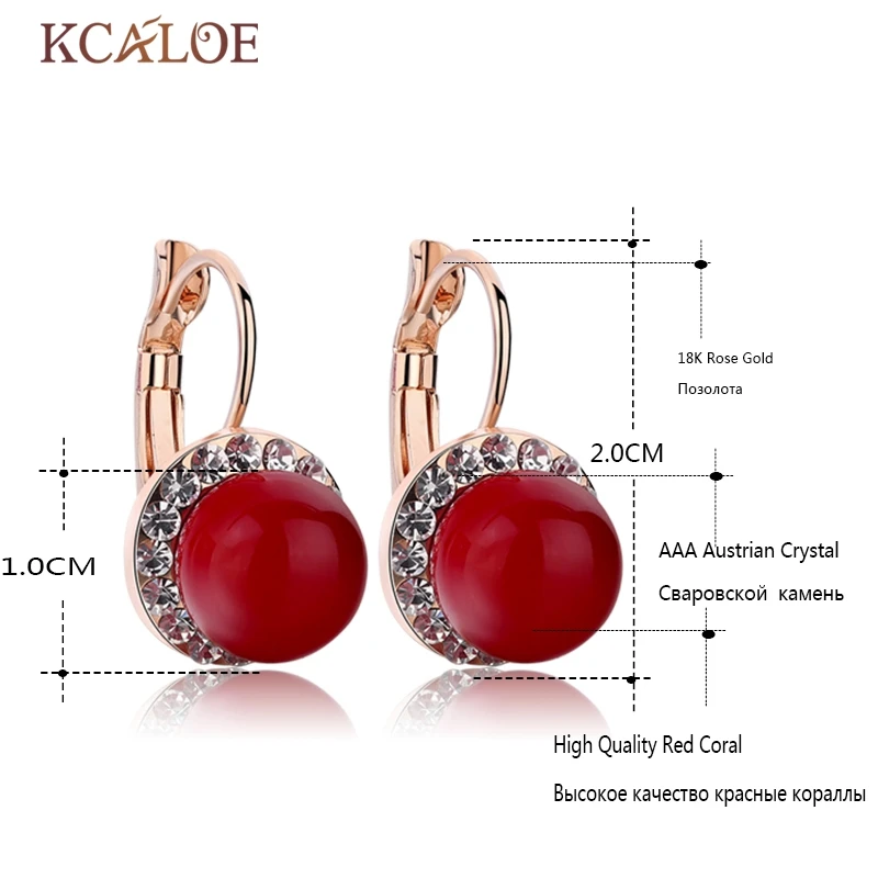 KCALOE Серьги Из Имитацией Красного Коралла Для Женщин Белый Кристалл Круглые