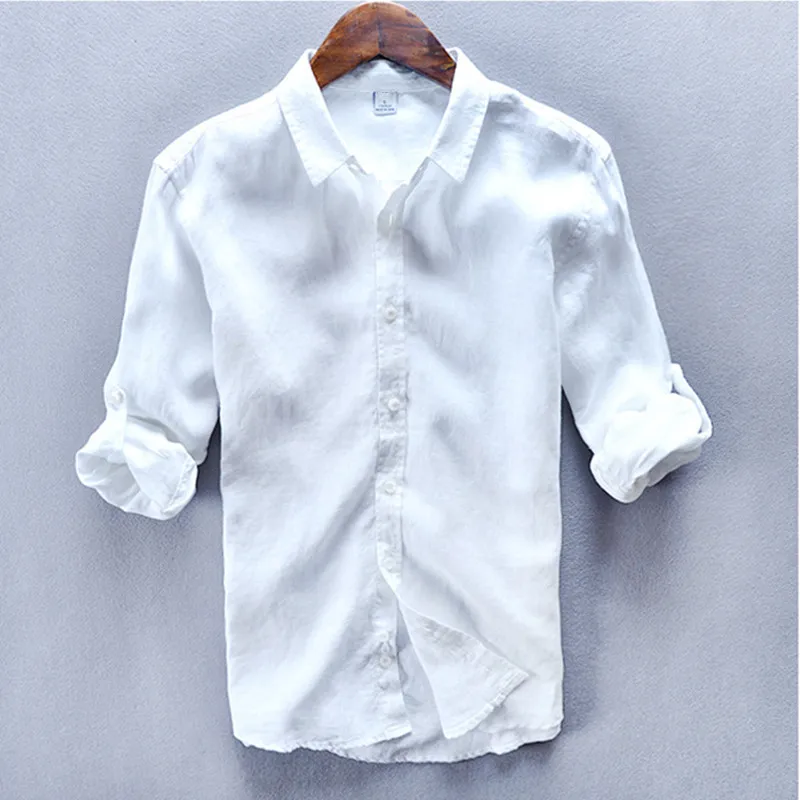Мужские рубашки с длинным рукавом дышащие отложным воротником 100% льна|shirt color|shirt