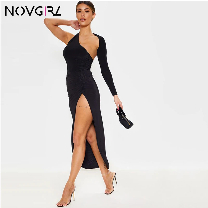 Боди женское облегающее на одно плечо с открытой спиной и длинным рукавом|Боди| |