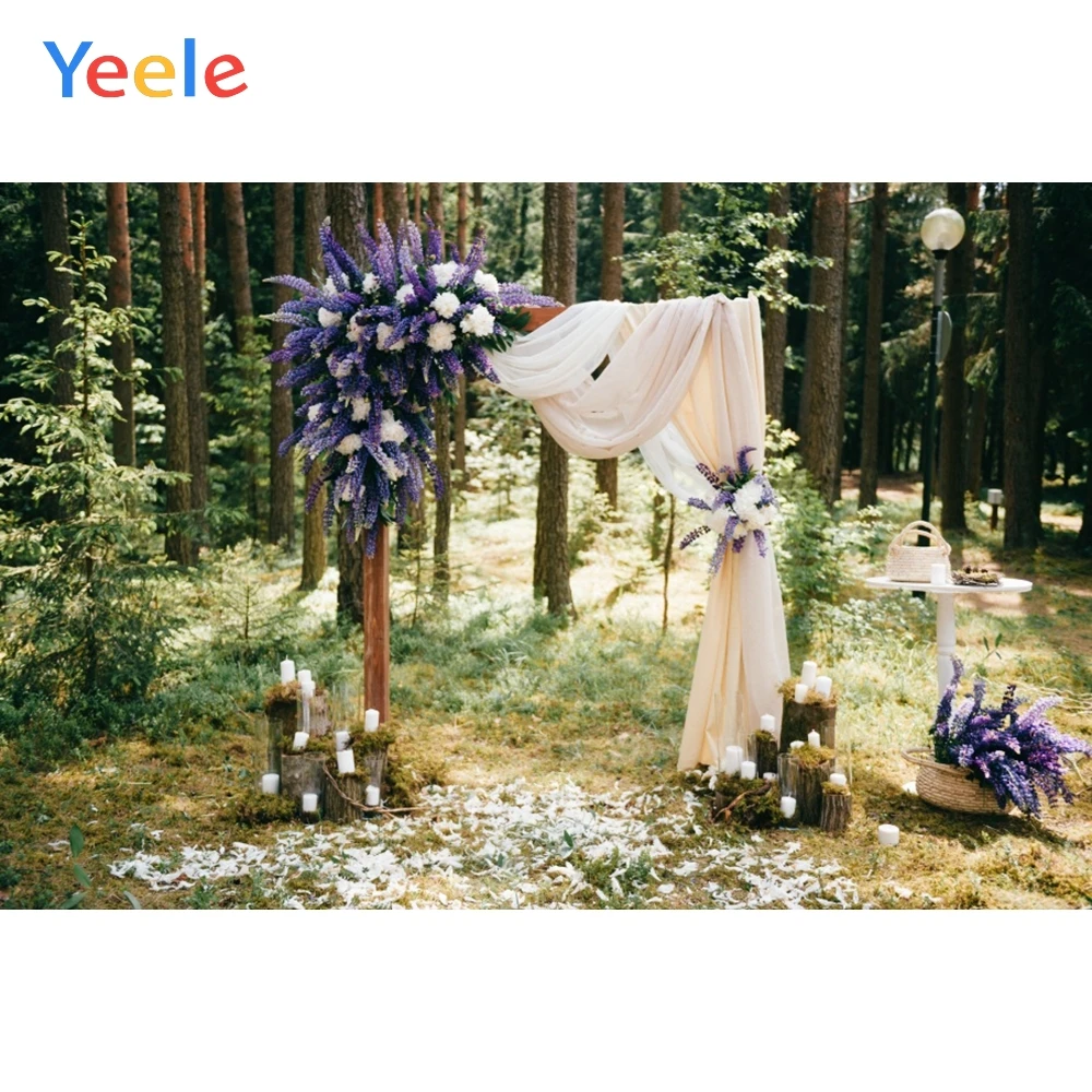 Фон для свадебной фотосъемки Yeele с изображением леса свечи занавеса лаванды