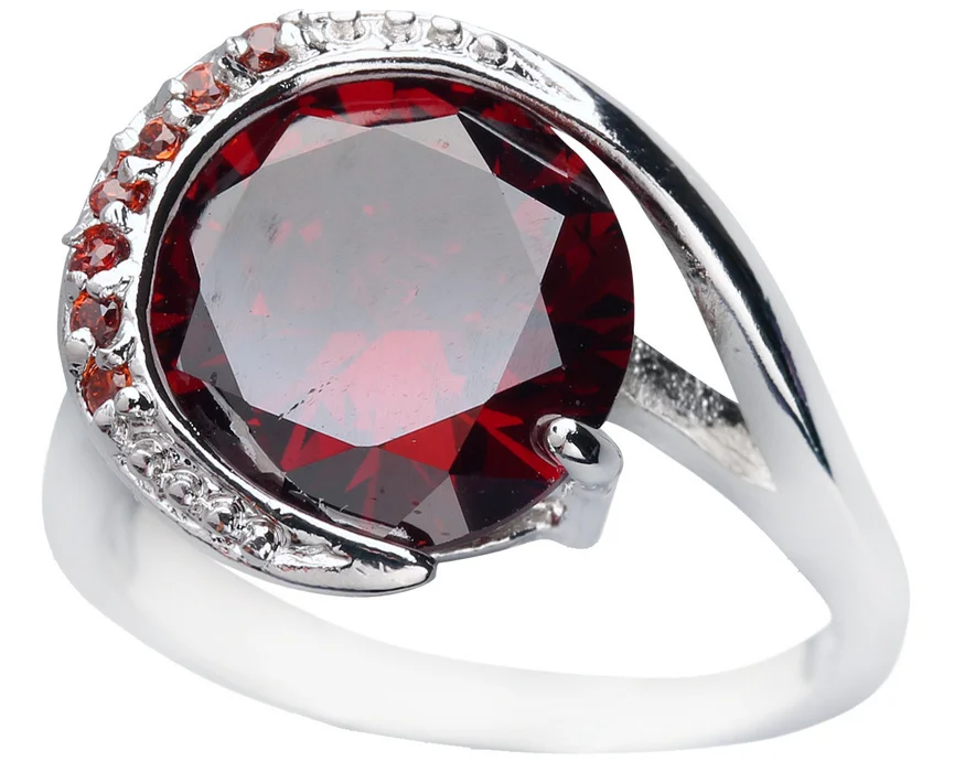 

Unique Red Garnet 12*12mm Semi-precious Stone Silver cool for women Ring Q1112