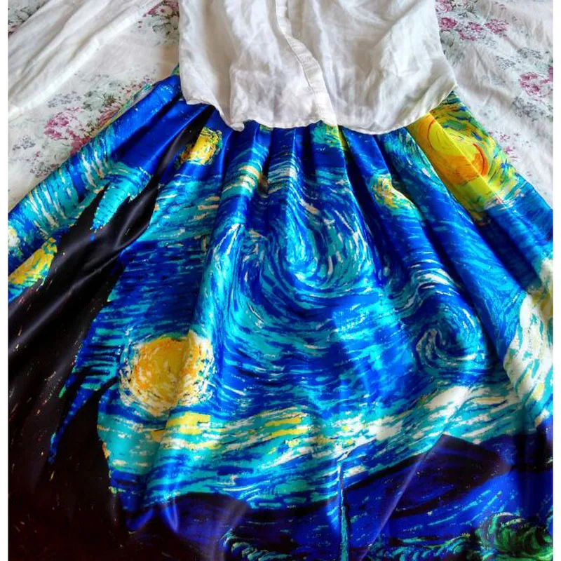 Женские Сатиновые Плиссированные Юбки миди Van Gogh Starry Night большие размеры весна