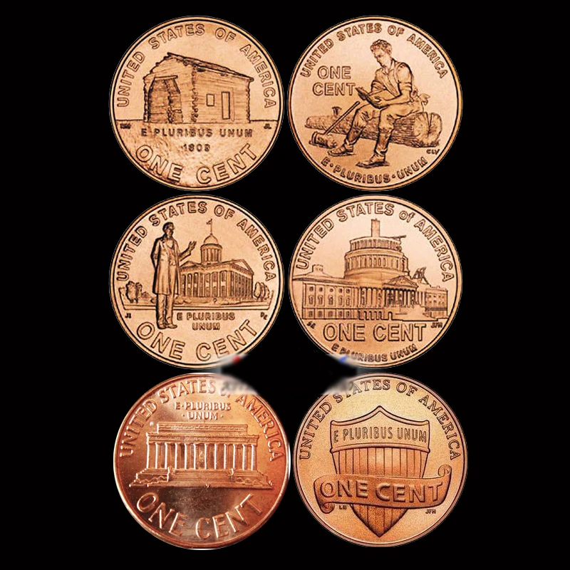 Набор 6 шт. США 1 цент монет 100% настоящие и оригинальные монеты для коллекции UNC