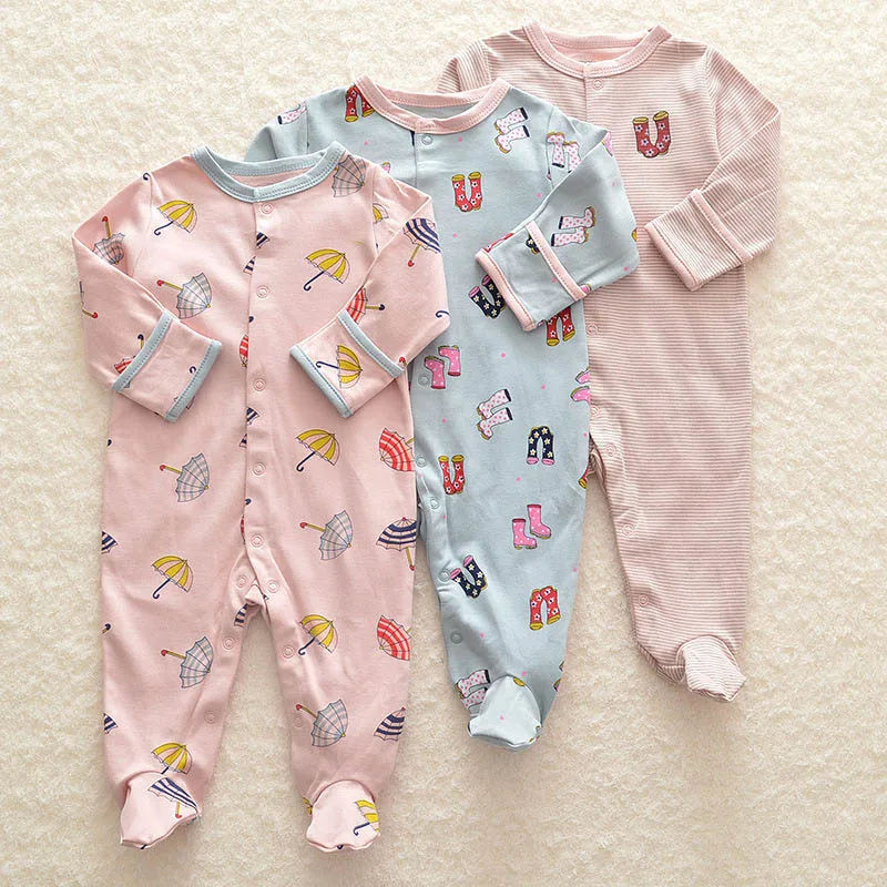 Baby Footies with Button Closure 100% Cotton Girl/Boy Footie Sleepwear Pajamas 0-12 Months 3 Pack | Детская одежда и обувь