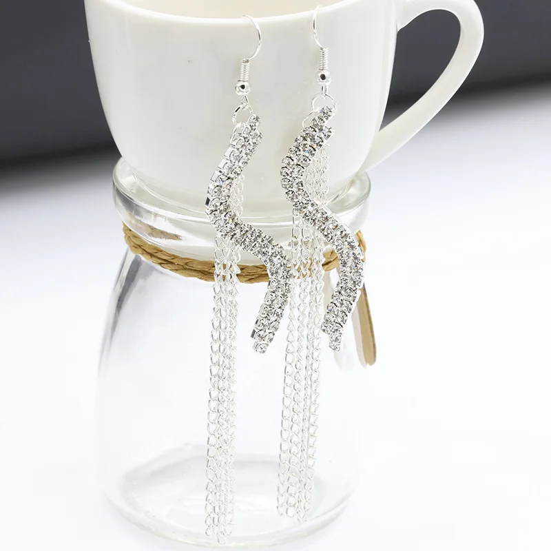 

S Shape Crystal Pendant Golden Long Chain Tassels Drop Dangle Earrings For Women Piercing Jewelry Drop Earrings