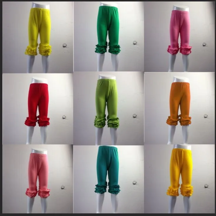 

2016 Newest design 100 cotton kids plain pink triple ruffle icing petti pant girls ruffle icing legging wholesale icing capris