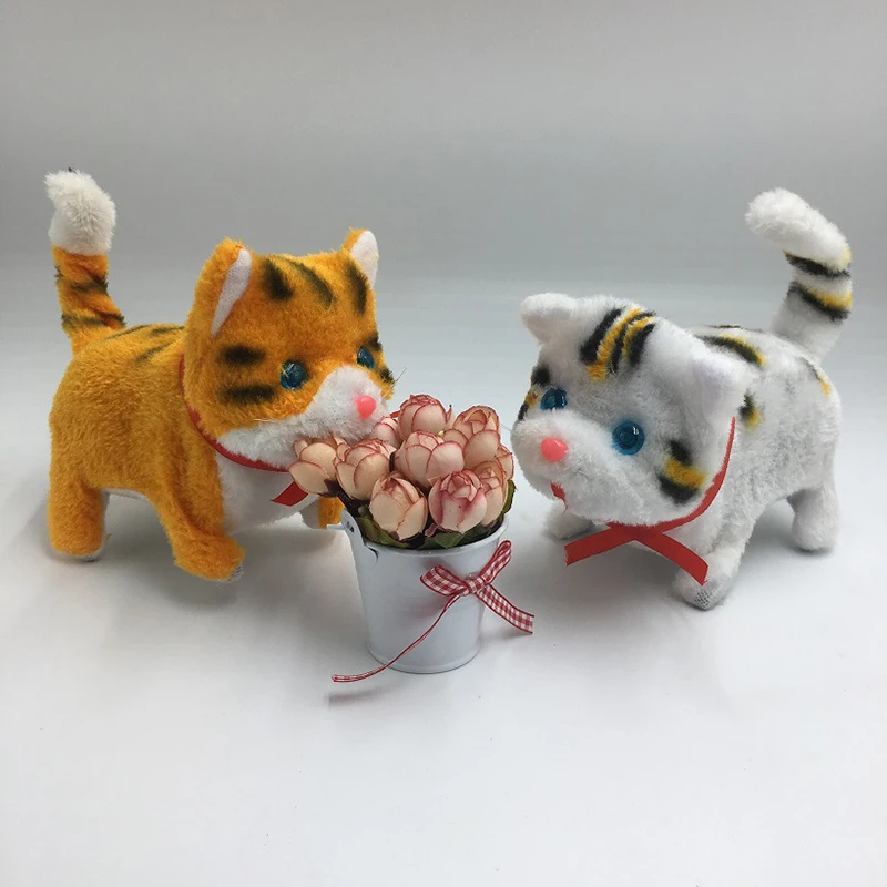 Милые Электронные Домашние Животные Кошки куклы кошка мяут детские игрушки на батарейках Плюшевые ходячие лай электронные игрушки для кошек на день рождения
