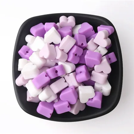 purple 10 шт. Детские Силиконовые Прорезыватели для зубов мини сердце, бусы, сделай сам, кормящих ремесла Цепочки и ожерелья Браслет против грызунов нового дизайна соска, зажимы для цепи детские игрушки Прорезыватель - Цвет: purple