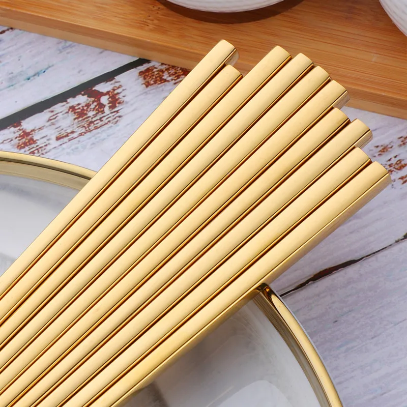 5 Pairs Gold Chopsticks Set Stainless Steel Chopsticks Sushi Japanese Durable Black Korean Chopsticks Set Plated ChopSticks