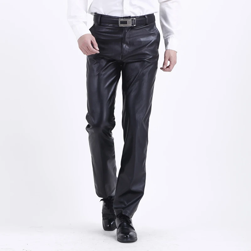 Thoshine-pantalones Cargo de piel sintética para hombre, pantalón informal, de lana, talla grande, para primavera y otoño