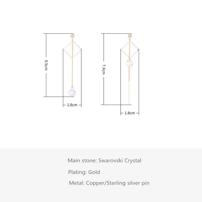 Корейская Асимметричная серьга с кристаллом от swarovski для женщин 2019 Ms украшения