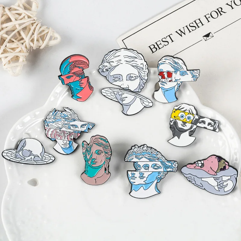 

MuHan New Art Enamel Pins Split Head Sculpture Badges Custom Brooches Cartoon Sponge Patrick Bag Clothes Lapel Pin Jewelry Gifts