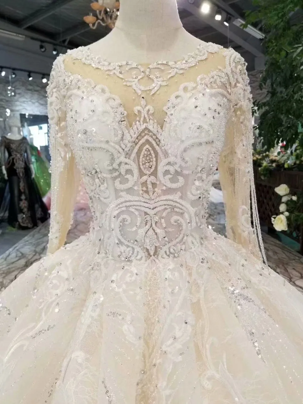 H&S BRIDAL Elegant long sleeve wedding dress lace wedding dresses arabic bride dresses vestido de novia