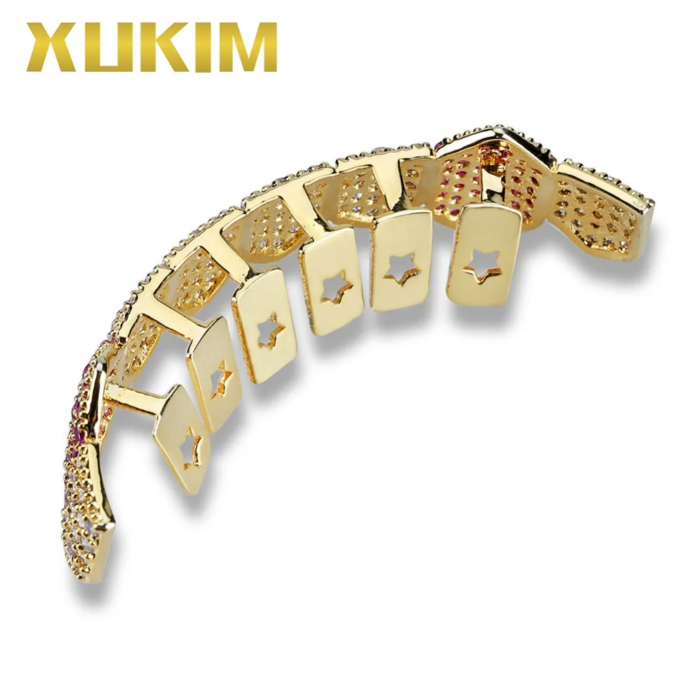 Xukim ювелирные изделия Bling Серебро Золото Цвет Iced Out зубы Grillz дно Grillz Мути-цвет Вампира Клыки Рэпер Хип-хоп ювелирные изделия подарок