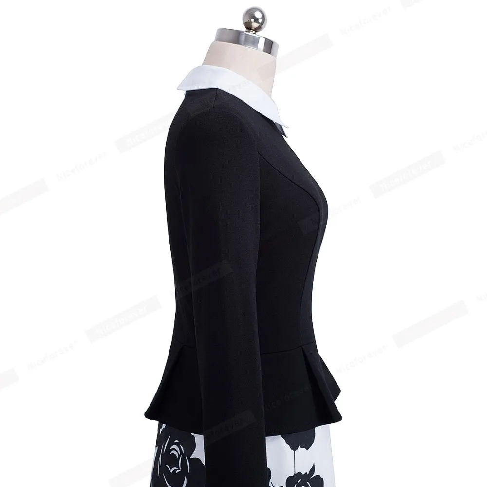 Женское платье с отложным воротником Nice-forever черно-белое Повседневное А-силуэта