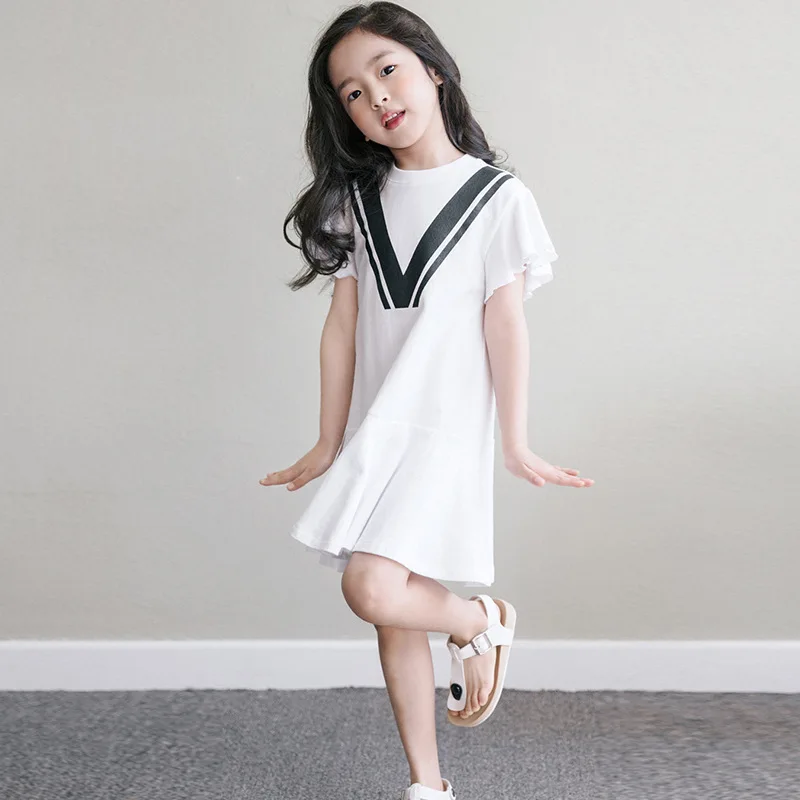 2018 girls dress summer new short sleeve ruffled round neck princess | Детская одежда и обувь