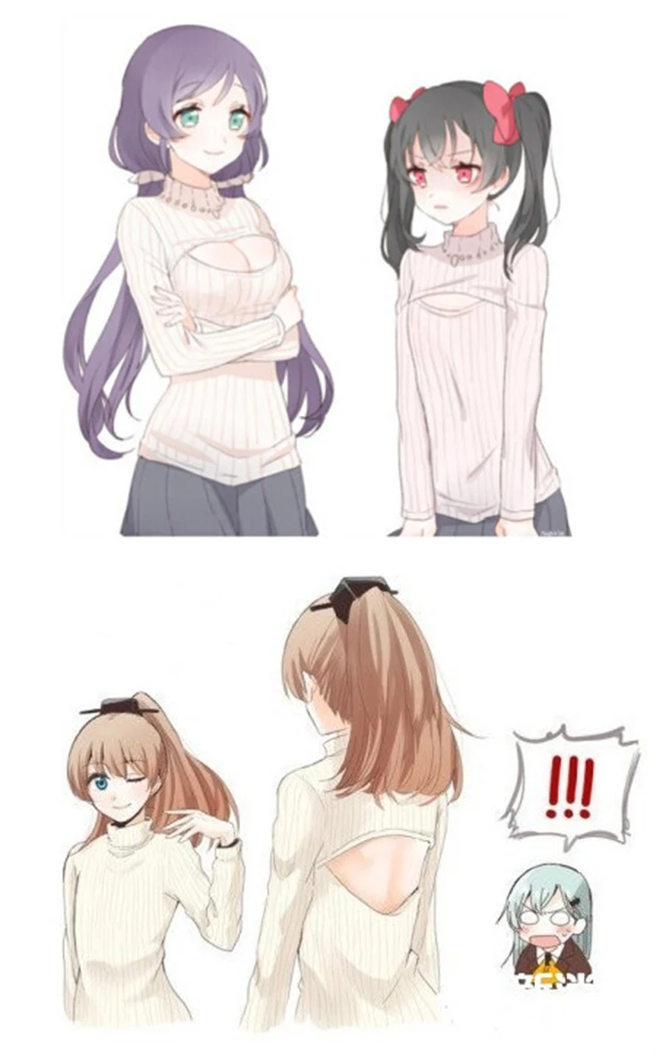Японский аниме Kawaii свитер Love Live чокер Косплей Harajuku Лолита Сексуальная Водолазка трикотажные пуловеры сексуальный с открытой грудью свитера